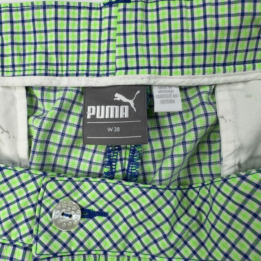 Puma Shorts Men's 38 Green Blue Check Golf Chino Summer Rugby - Picture 3 of 6
